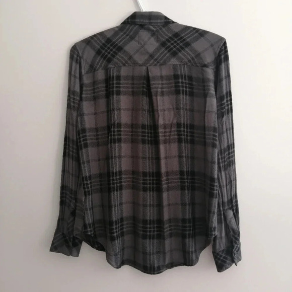 Rails Hunter Plaid Rayon Flannel Button Up in Charcoal Jet Grey Black XS - Picture 6 of 16